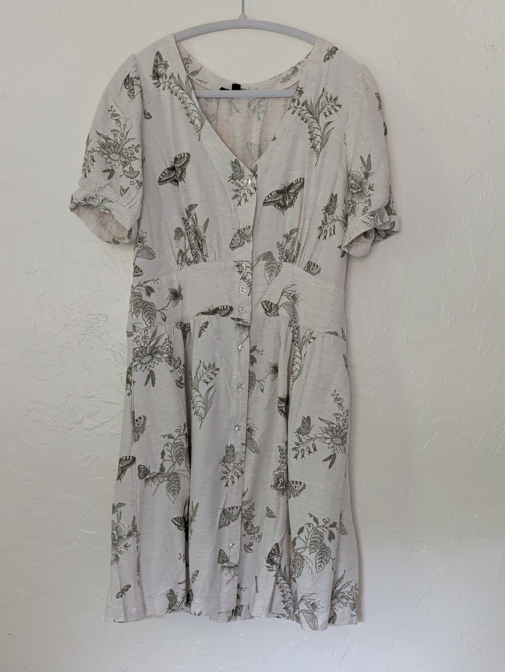 Light Gray Floral & Butterfly Button-Front Mini Dress